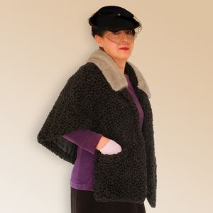 Vintage black curly lamb cape